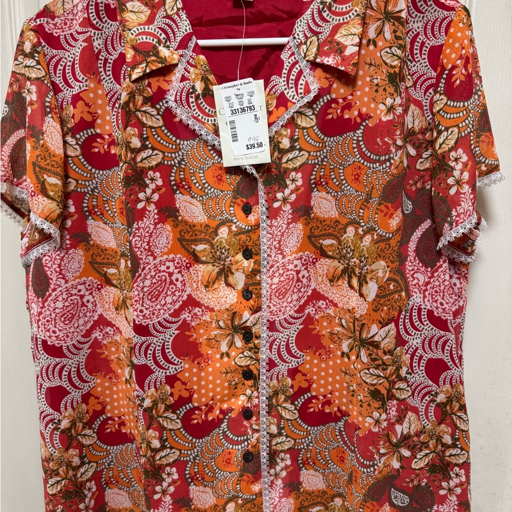 Christopher & Banks Red and Orange Paisley Shirt